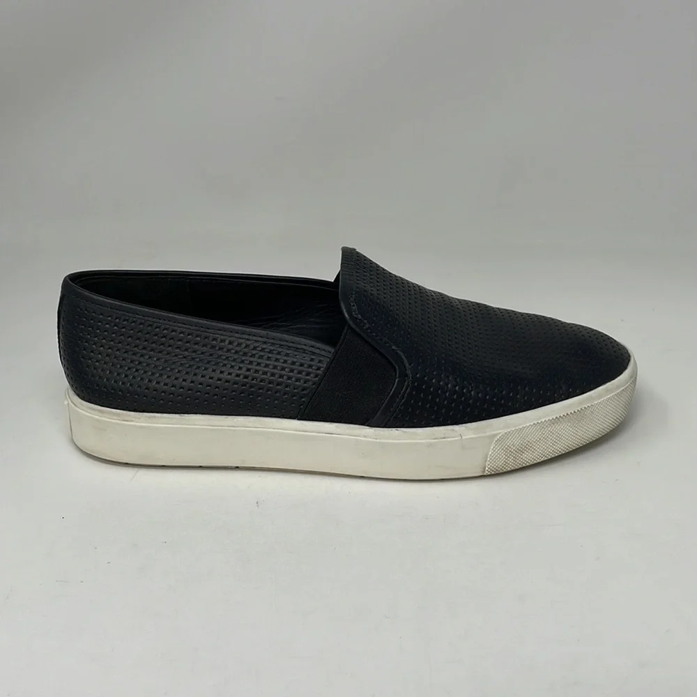 Vince Shoes Slip On Sneakers Black Leather Perforated Size 6.5